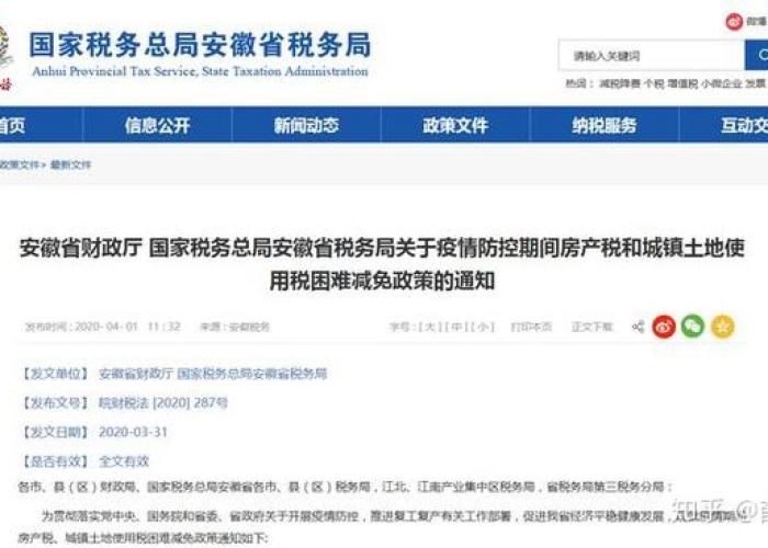 2020疫情安徽房土两税减免，安徽省抗击疫情房产税土地税优惠减免