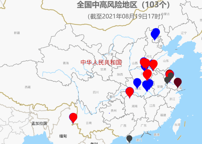 最近全国疫情分布图，最近全国疫情风险等级地区名单